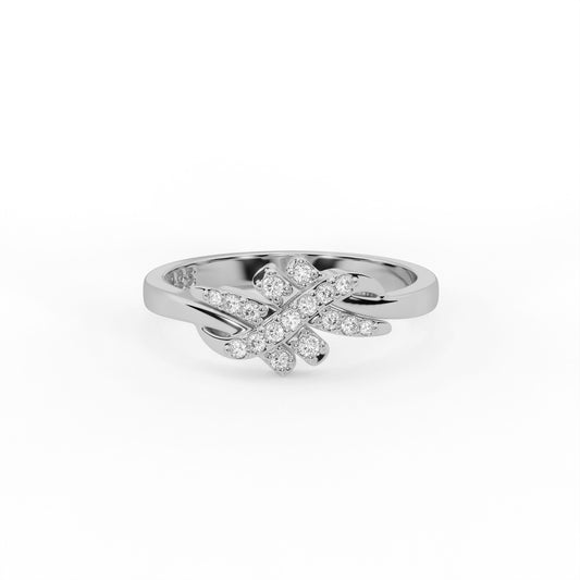 Ivy 0.11 ct Round Moissanite PavΓ© Crisscross Leaf 925 Silver Ring
