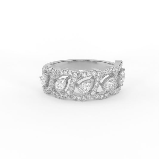 Catena 0.79 ct Pear and Round Moissanite PavΓ© Link 925 Silver Statement Ring
