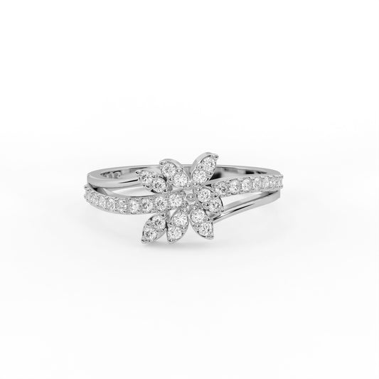 Iris 0.26 ct Round Moissanite PavΓ© Floral 925 Silver Ring