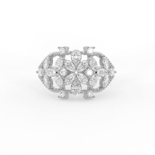 Magnolia 1.15 ct Marquise Pear Moissanite Floral 925 Silver Statement Ring