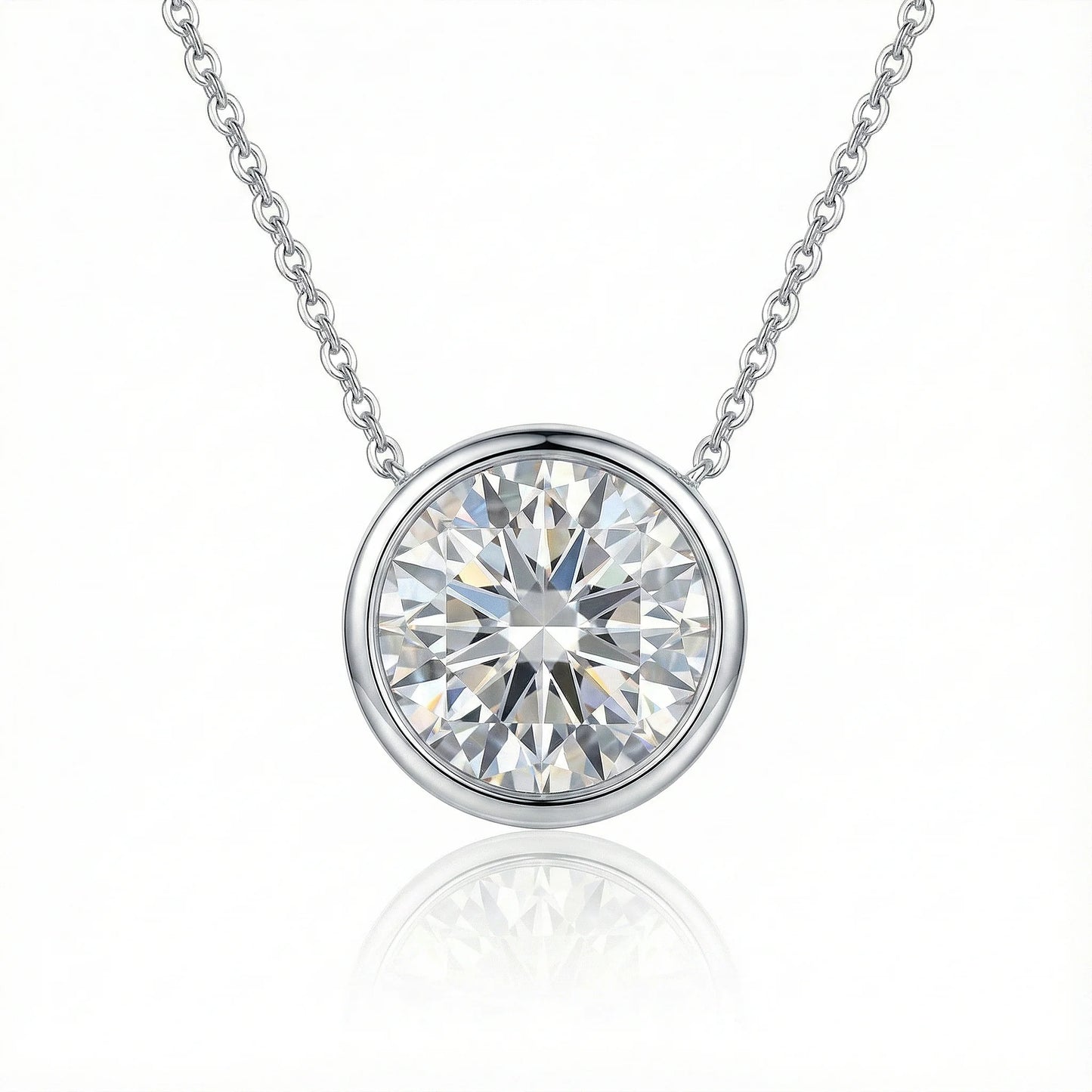 Stella 1.92 ct Round Moissanite Solitaire Bezel 925 Silver Necklace