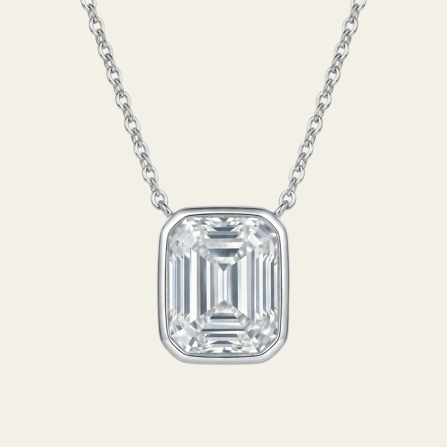 Emara 3.8 ct Emerald Moissanite Solitaire Bezel 925 Silver Necklace