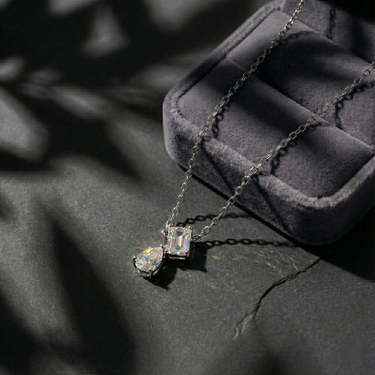 Celeste 3.27 ct Emerald & Pear Duo Moissanite Drop 925 Silver Necklace