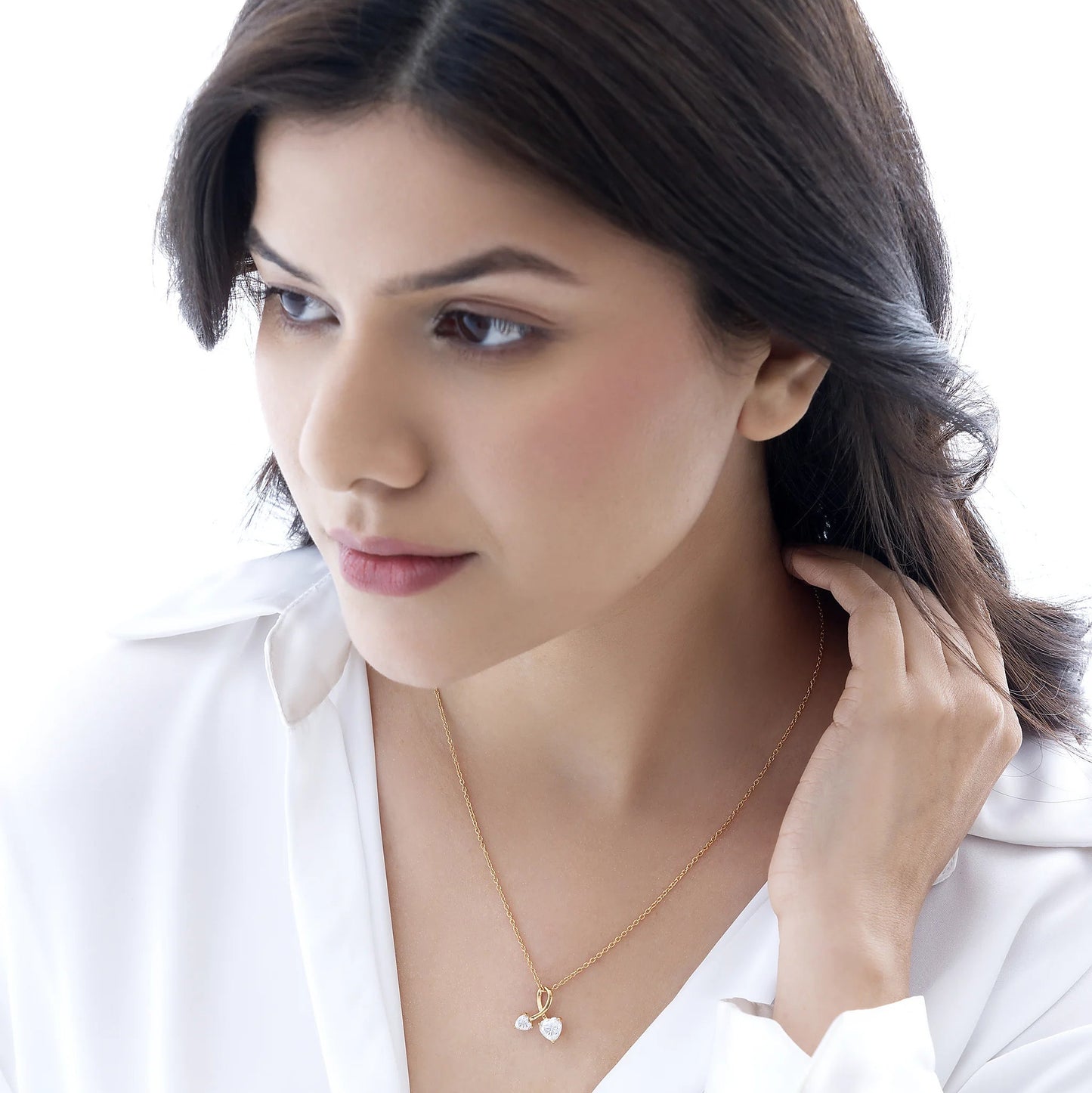 Amora 2.1 ct Heart Moissanite Dual-Solitaire 925 Silver Necklace