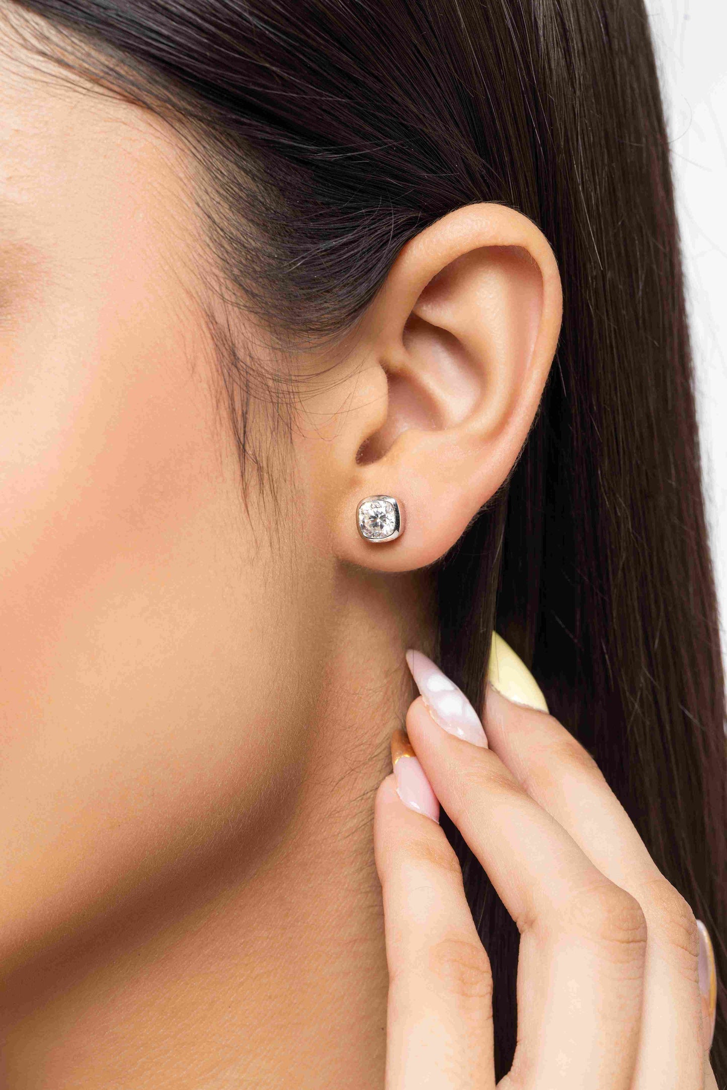 Muse 1.8 ct Cushion Moissanite Bezel 925 Silver Stud Earrings