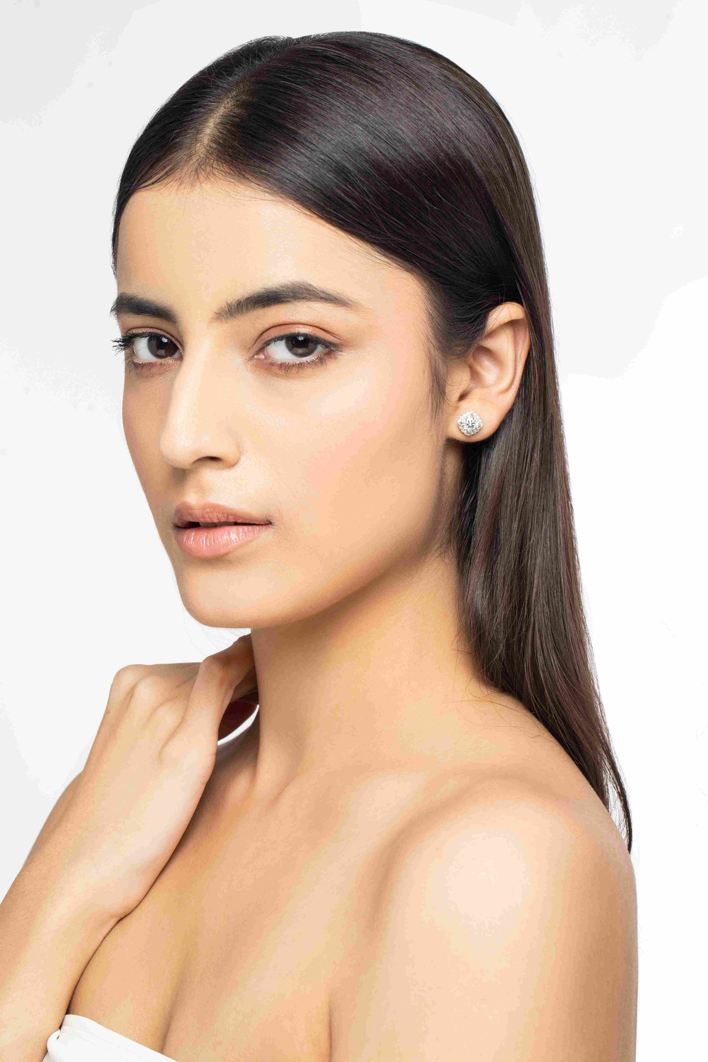 Radiance 2.4 ct Cushion Moissanite Halo 925 Silver Stud Earrings