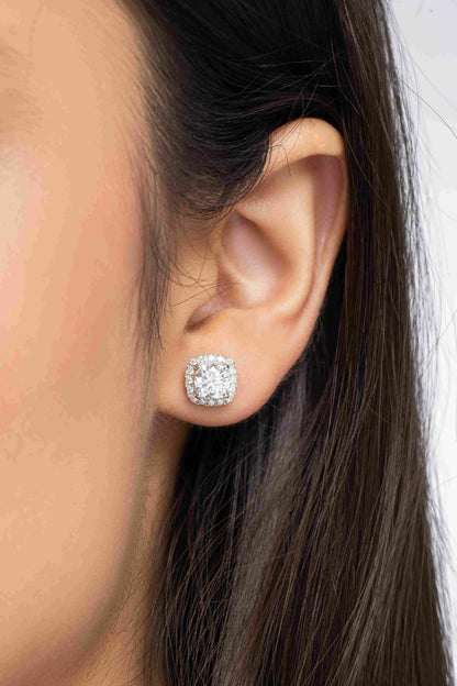 Radiance 2.4 ct Cushion Moissanite Halo 925 Silver Stud Earrings