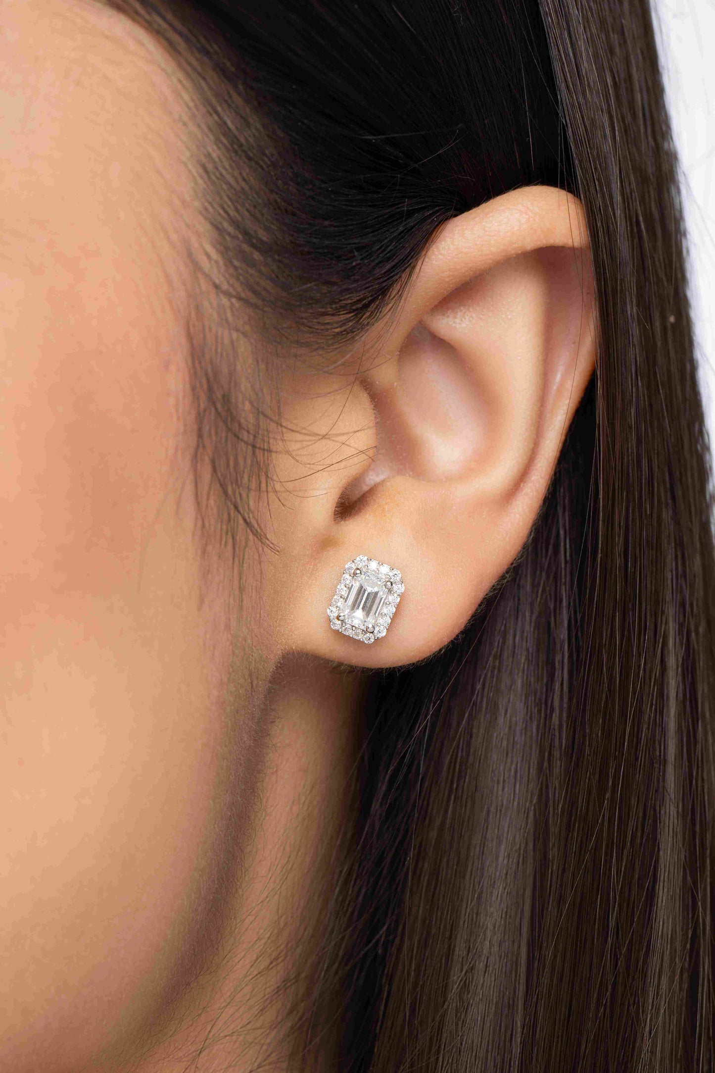 Majesty 2.1 ct Emerald Moissanite Halo 925 Silver Stud Earrings