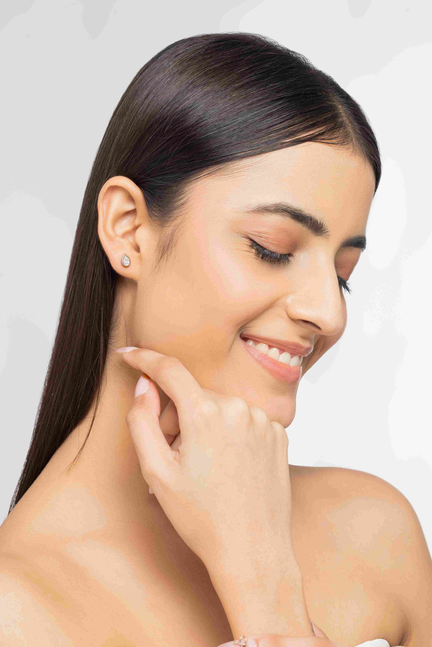 Flow Pear Bezel Studs