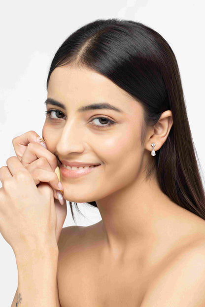 Pearline 3.2 ct Pear and Round Cut Moissanite 925 Silver Drop Earrings