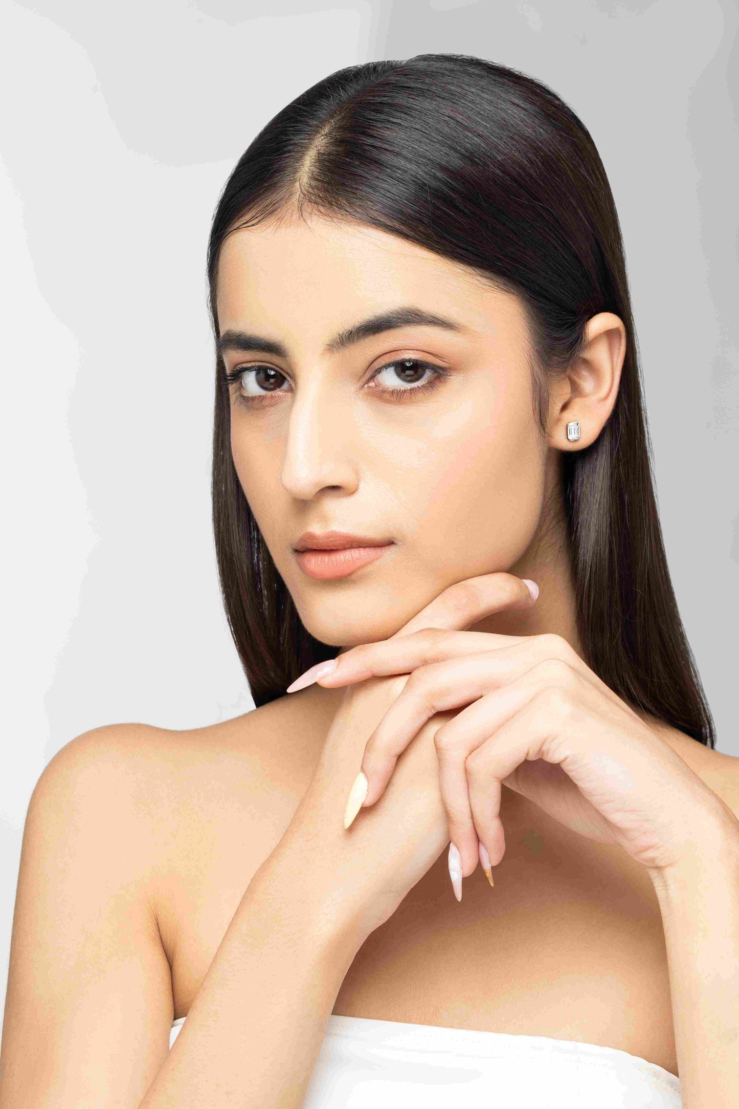 Axis 1.5 ct Emerald Moissanite Bezel 925 Silver Stud Earrings