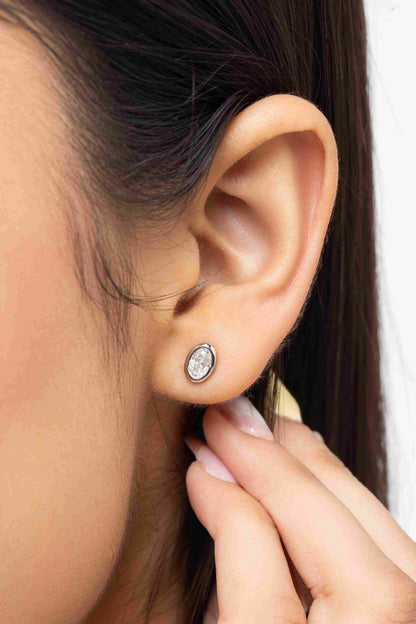 Elara 1.4 ct Oval Moissanite Bezel 925 Silver Stud Earrings