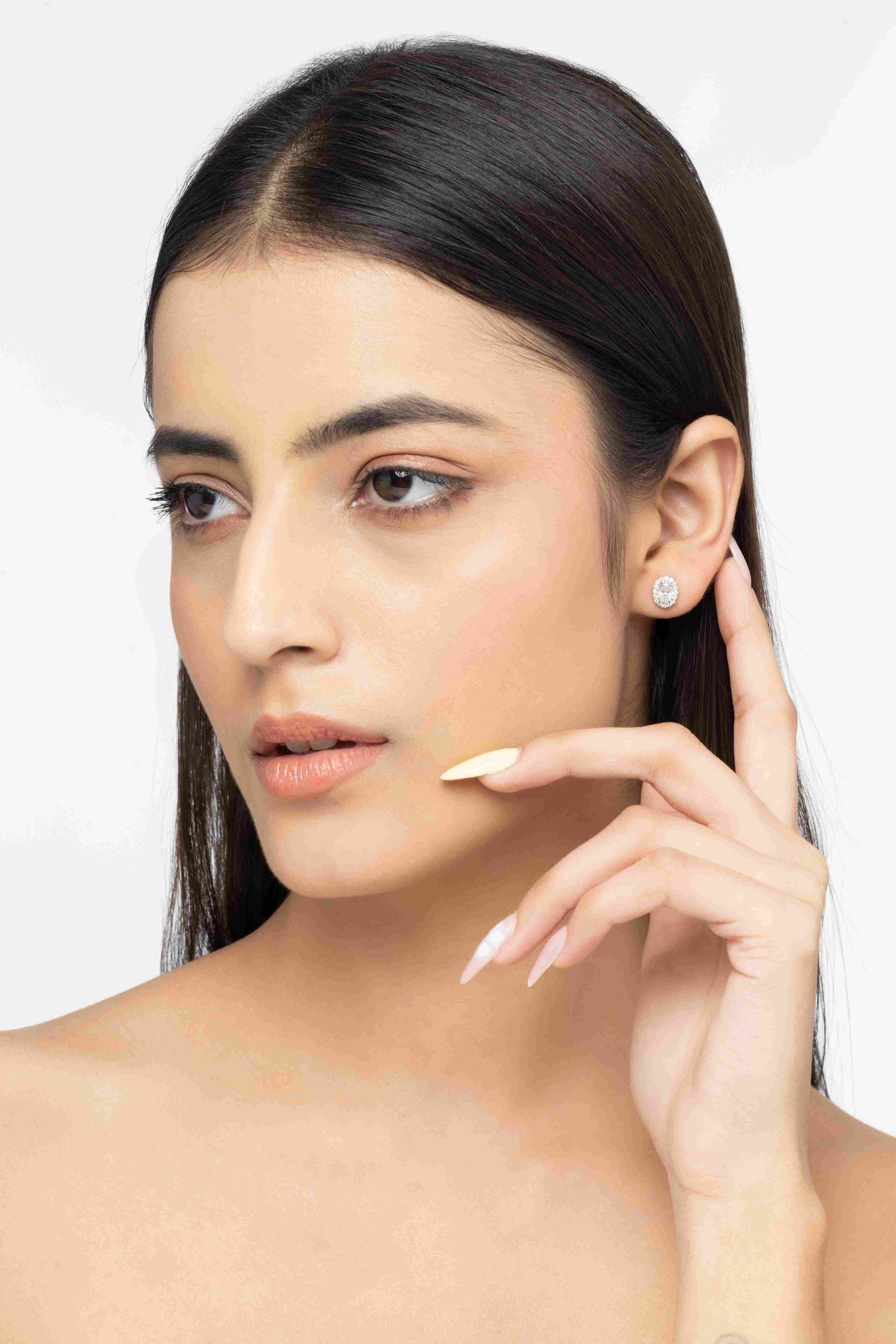 Grace 2.1 ct Oval Moissanite Halo 925 Silver Stud Earrings