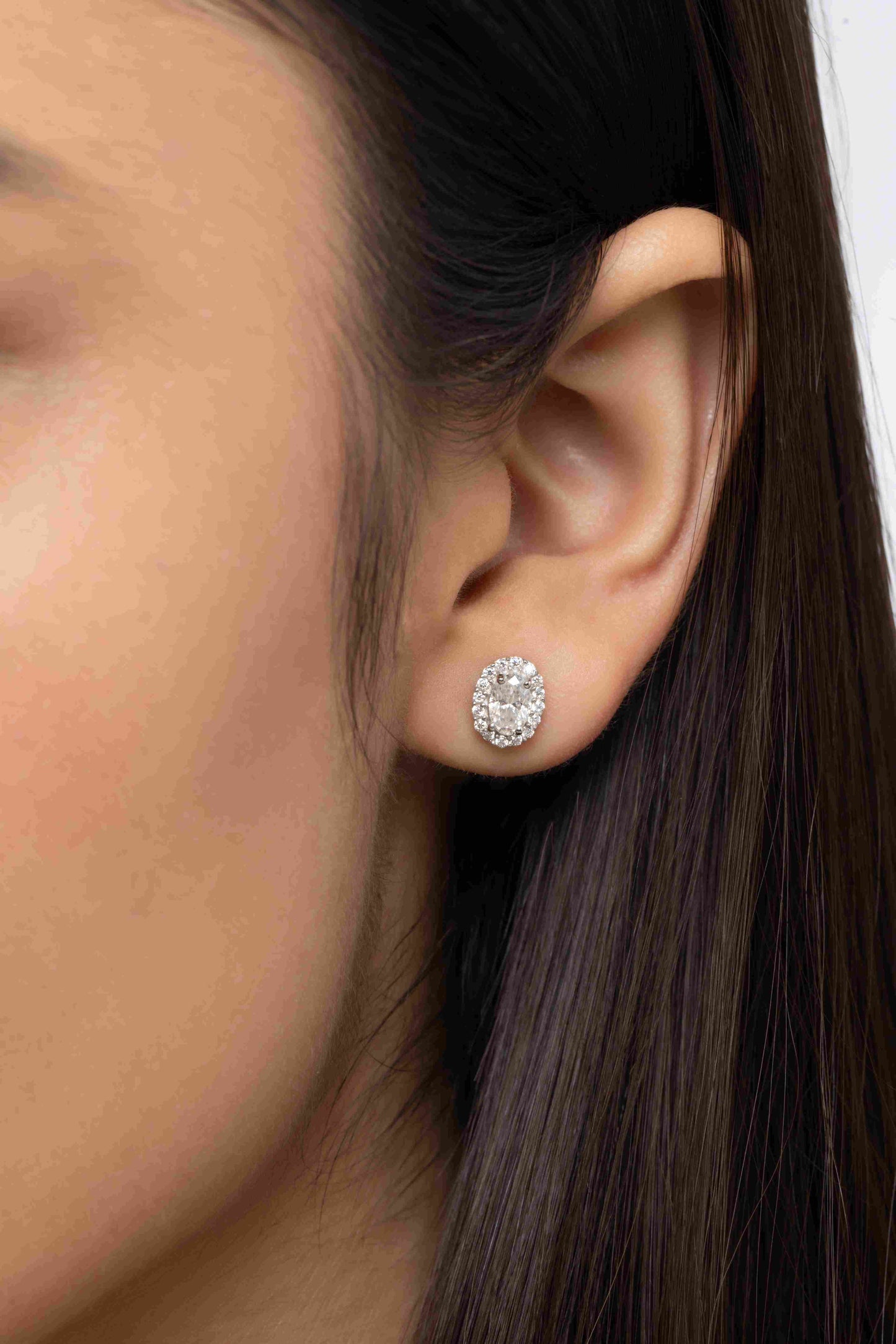 Grace 2.1 ct Oval Moissanite Halo 925 Silver Stud Earrings