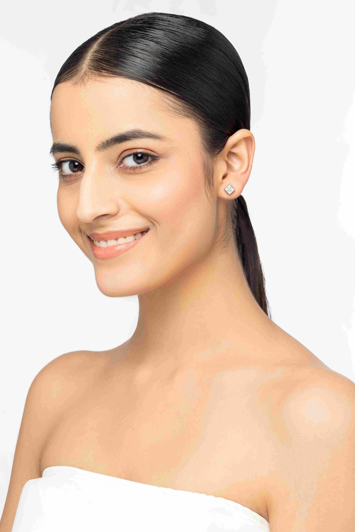 Poise 1.2 ct Princess Moissanite Bezel 925 Silver Stud Earrings