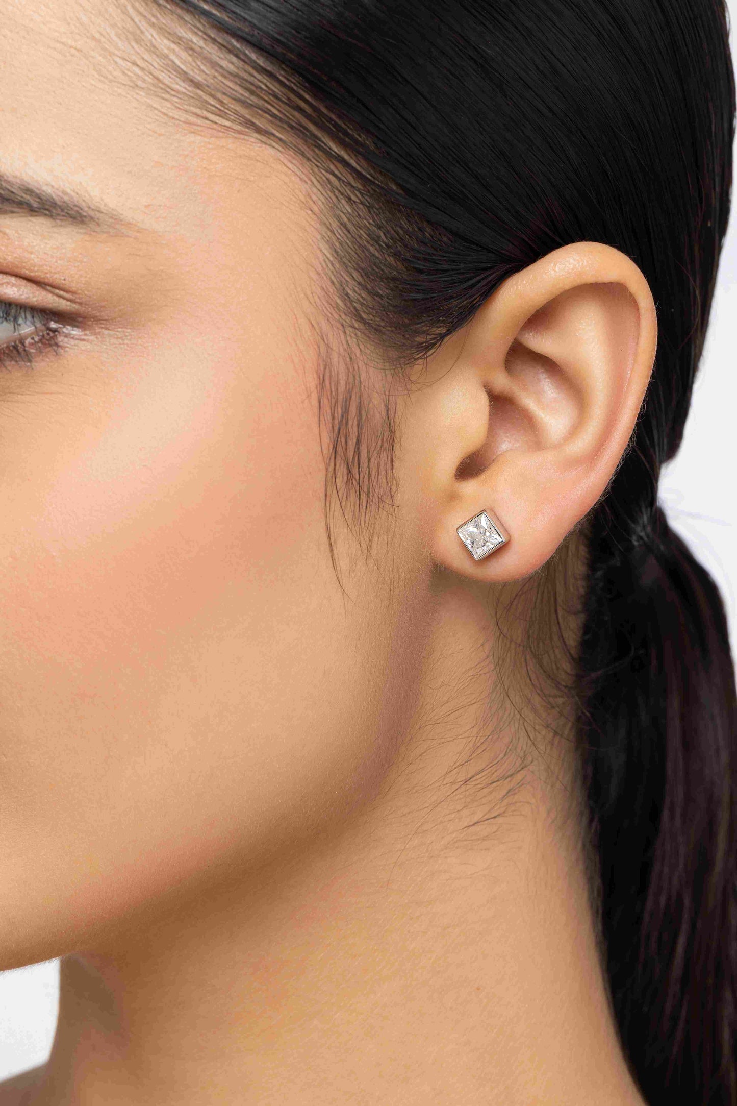 Poise 1.2 ct Princess Moissanite Bezel 925 Silver Stud Earrings