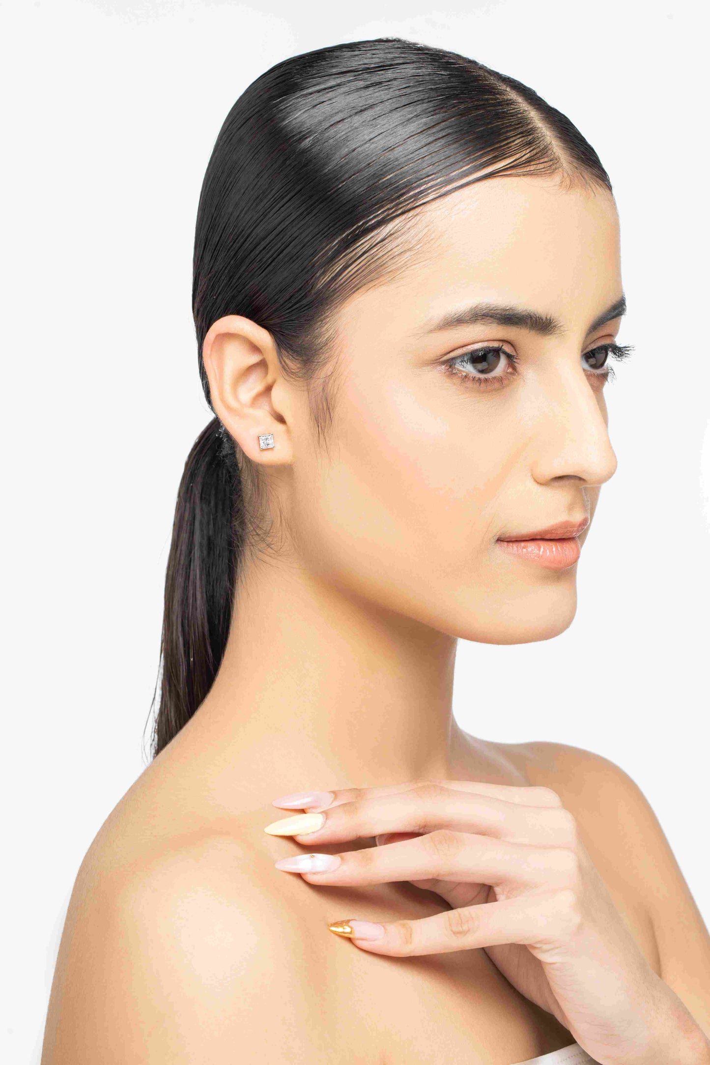 Crown 1 ct Princess Moissanite Prong 925 Silver Stud Earrings