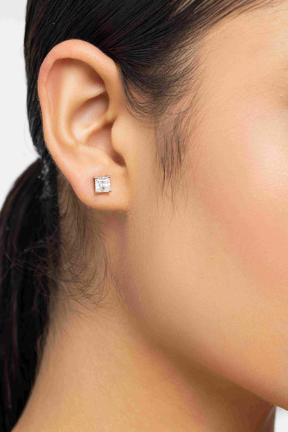 Crown 1 ct Princess Moissanite Prong 925 Silver Stud Earrings