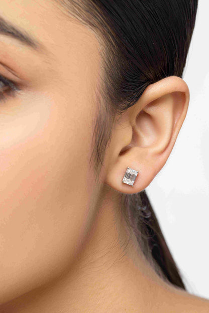 Regent 2 ct Emerald Moissanite Prong 925 Silver Stud Earrings