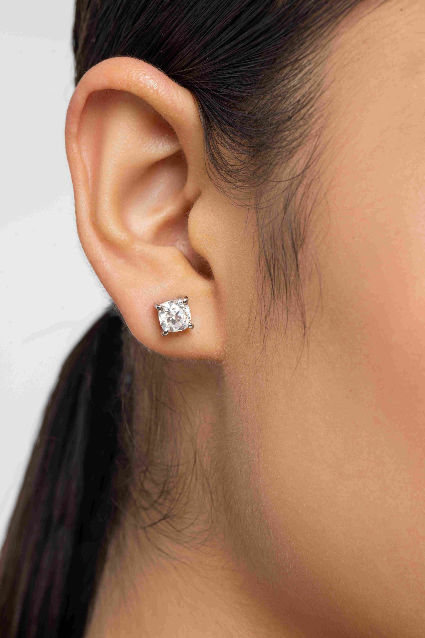 Charm 1.8 ct Cushion Moissanite Prong 925 Silver Stud Earrings