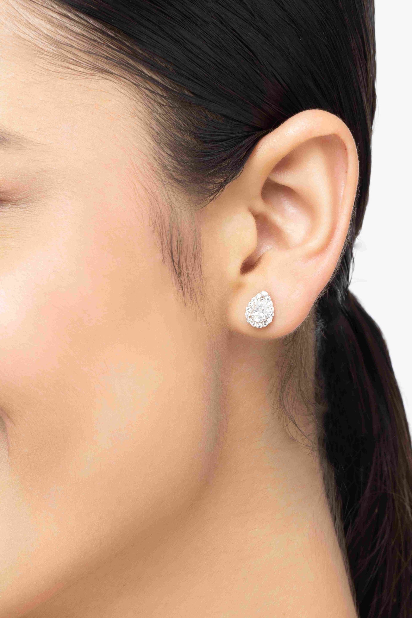 Serenity 2.1 ct Pear Moissanite Halo 925 Silver Stud Earrings