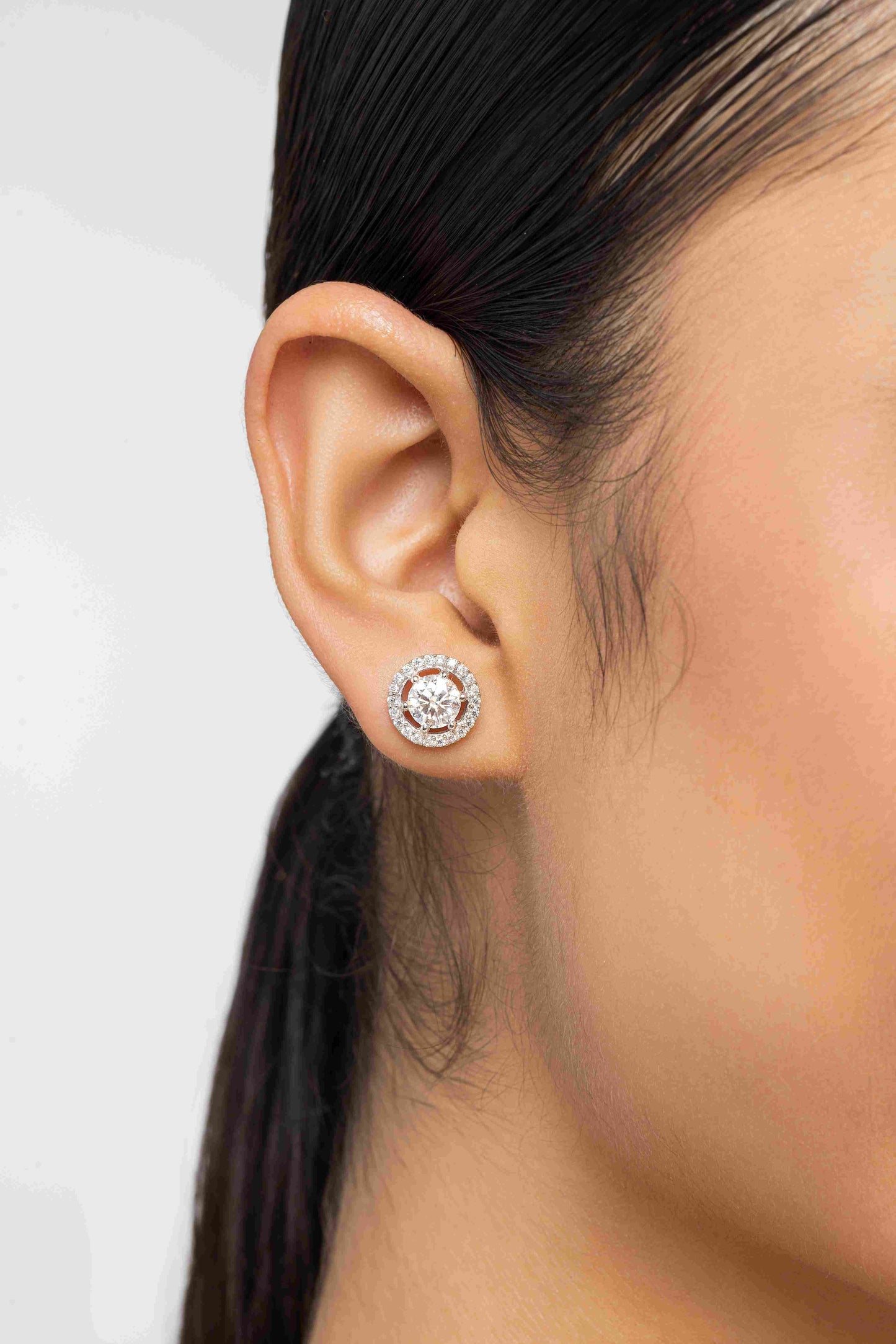 Celeste 2.4 ct Round Moissanite Floating Halo 925 Silver Stud Earrings