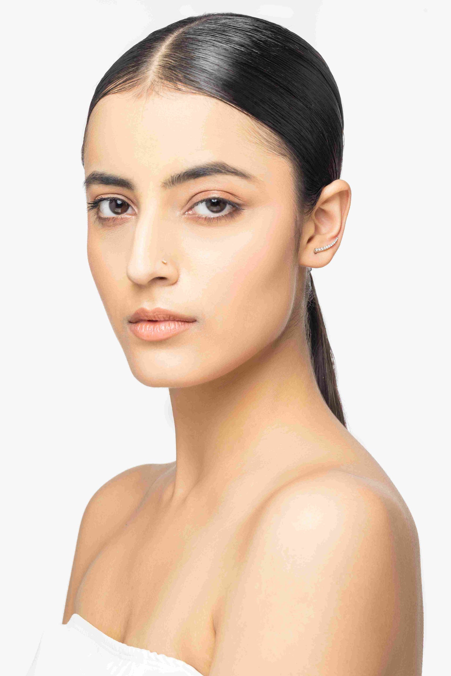 Glide 0.44 ct Round Moissanite Prong 925 Silver Ear Climbers