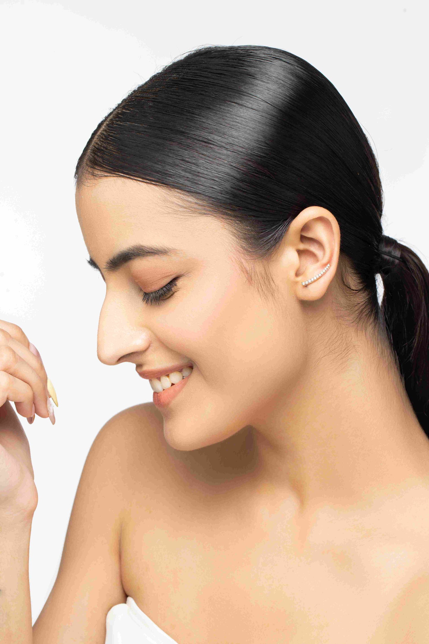 Glide 0.44 ct Round Moissanite Prong 925 Silver Ear Climbers