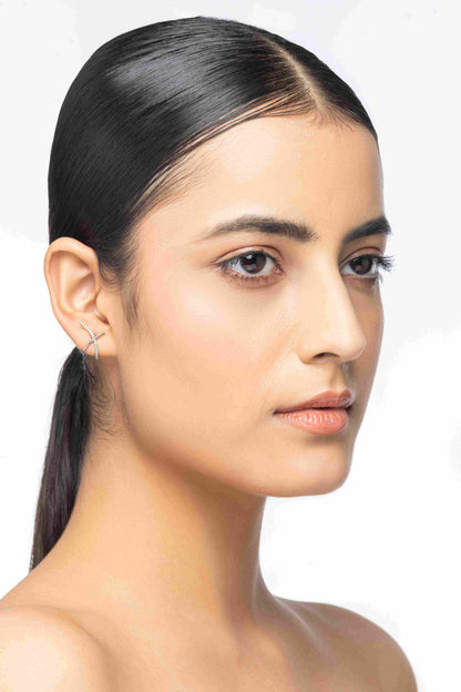 Crossline 0.32 ct Round Moissanite 925 Silver Hoop Earrings