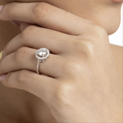 Selene 0.8 ct Floating Halo Round Moissanite 925 Silver Ring