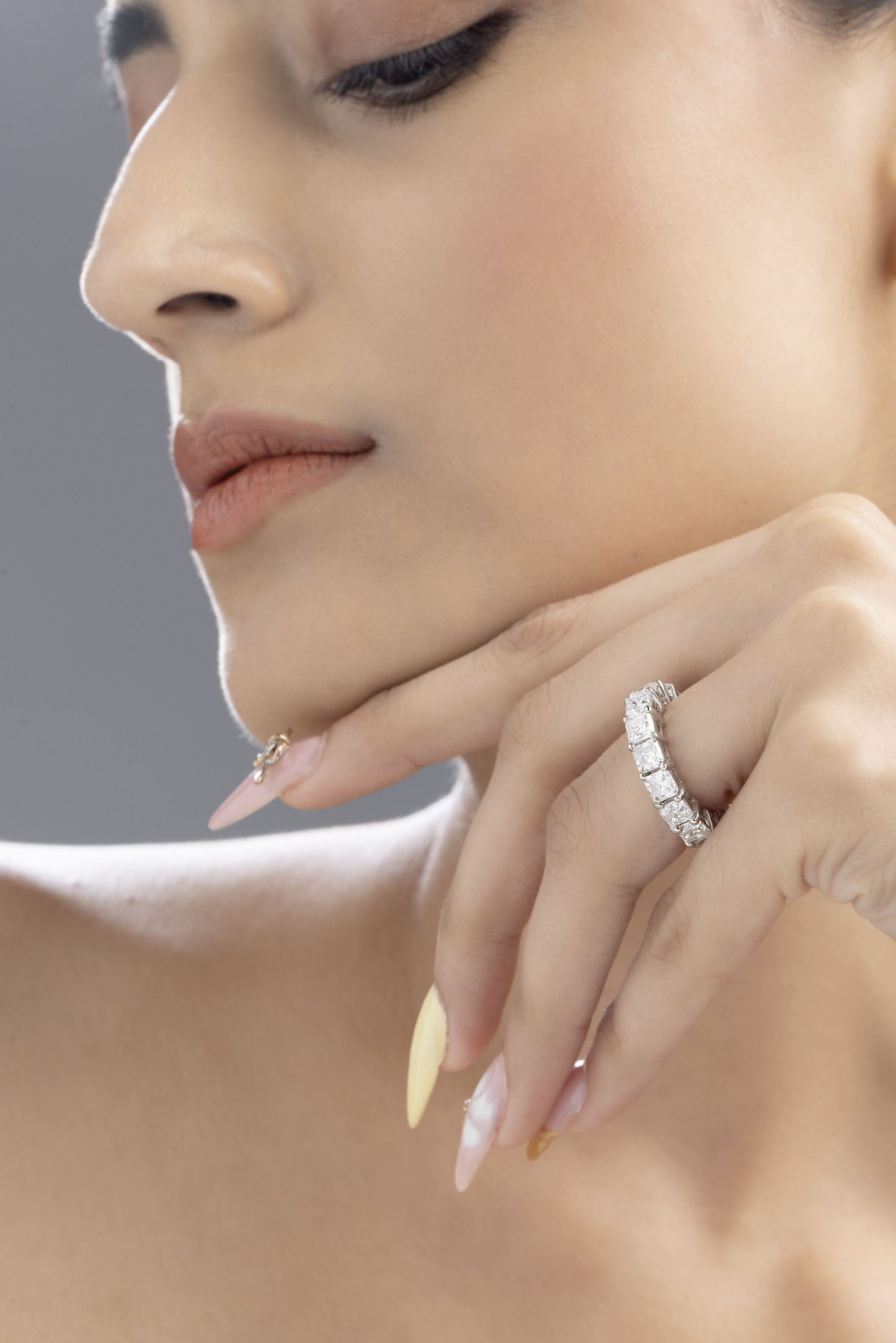 Infinity 5.4 ct Asscher Moissanite 925 Silver Full Eternity Band