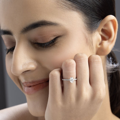 Nova 0.8 ct Oval Moissanite 925 Silver Solitaire Pavé Ring