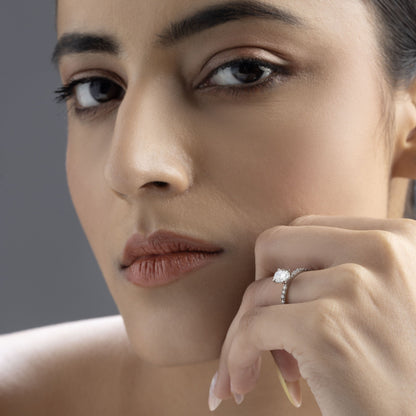 Nova 0.8 ct Oval Moissanite 925 Silver Solitaire Pavé Ring