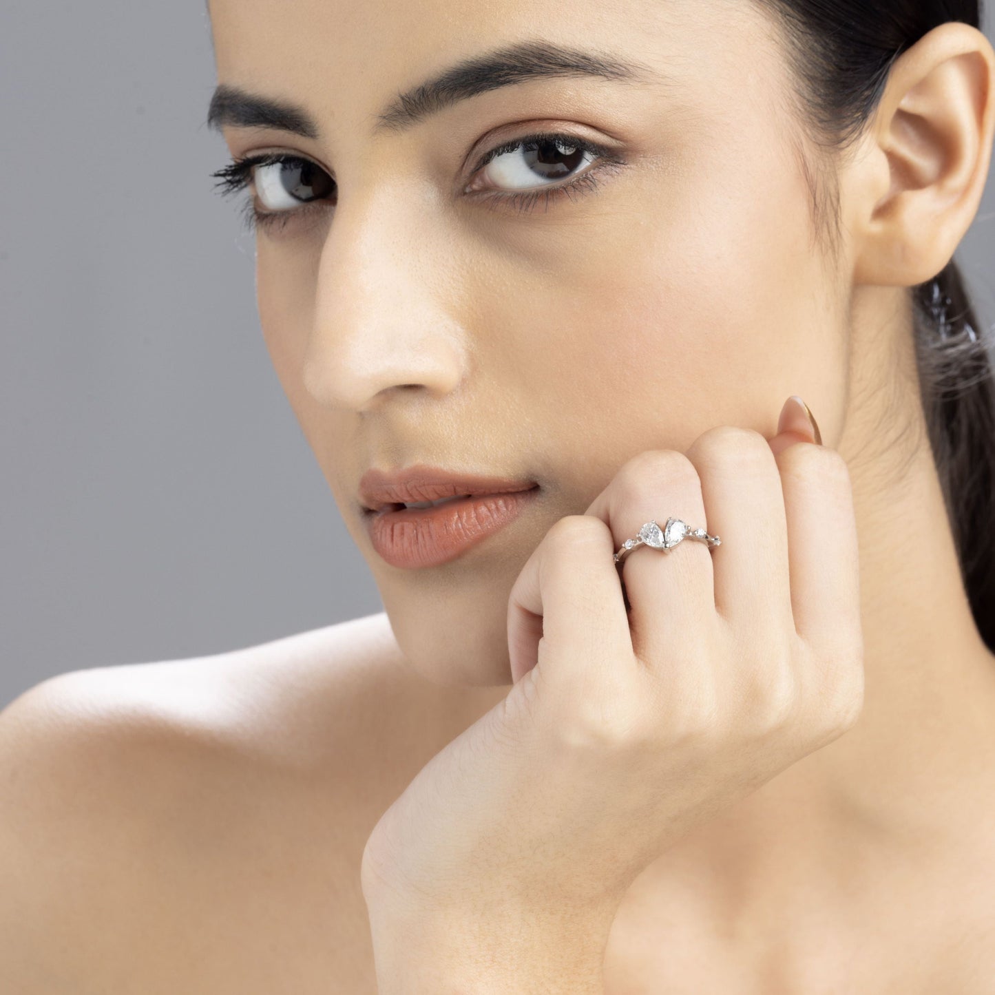 Amour 0.75 ct Pear Moissanite 925 Silver Heart Ring