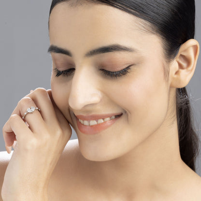 Amour 0.75 ct Pear Moissanite 925 Silver Heart Ring