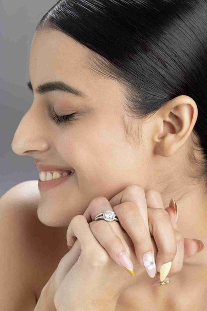 Amara 1.2 ct Cushion Halo Moissanite 925 Silver Ring