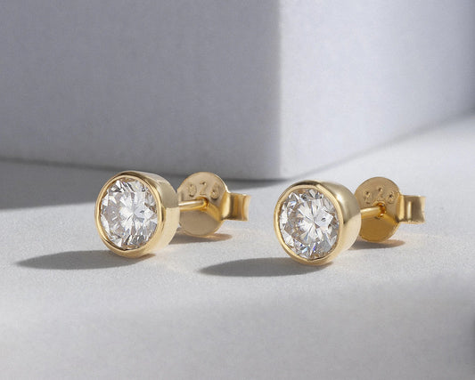 Orbit 1 ct Round Moissanite Bezel 925 Silver Stud Earrings