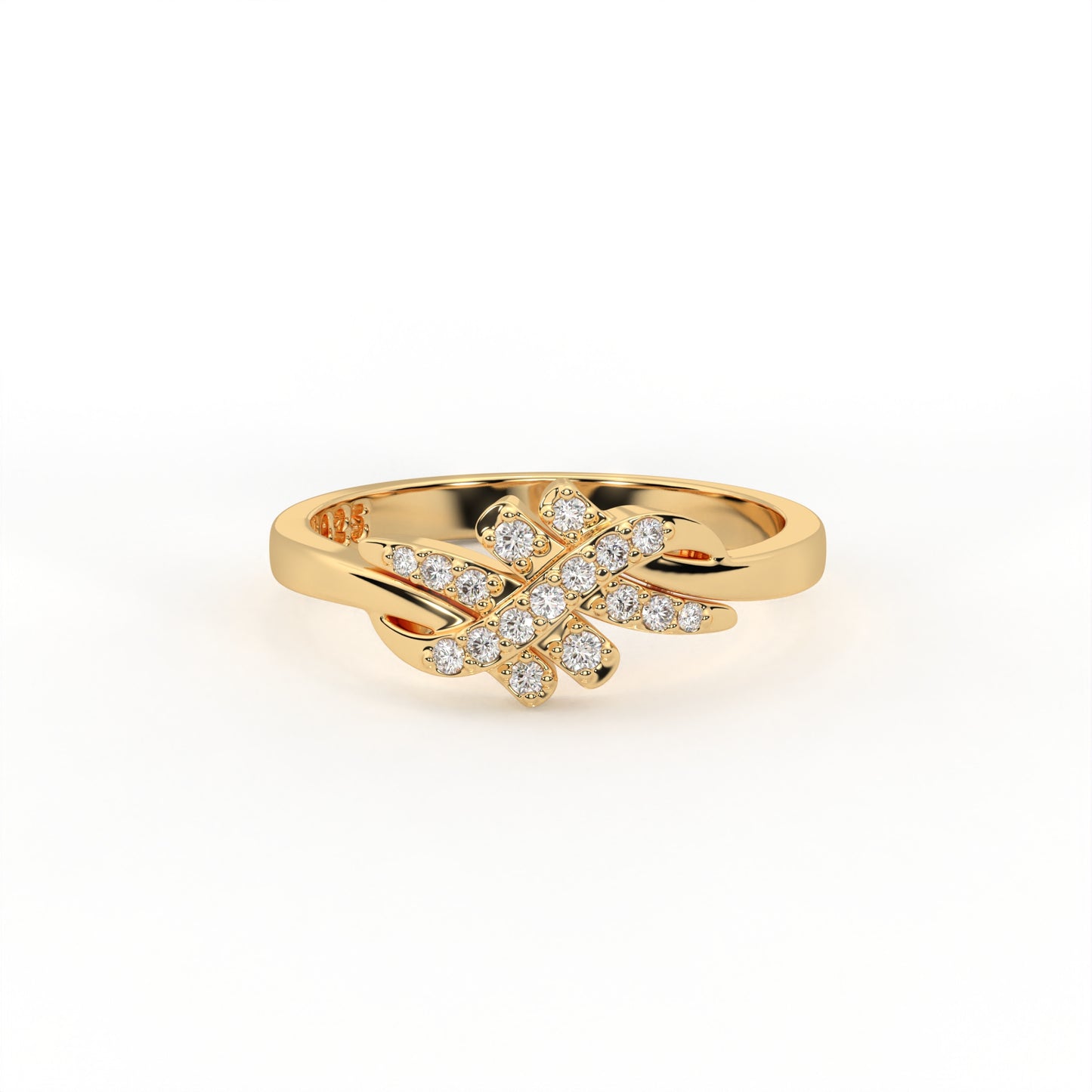 Ivy 0.11 ct Round Moissanite Pavé Crisscross Leaf 925 Silver Ring