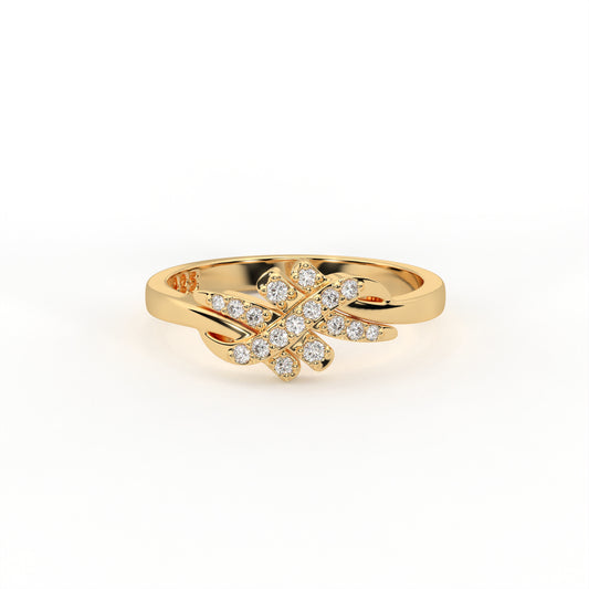 Ivy 0.11 ct Round Moissanite Pavé Crisscross Leaf 925 Silver Ring