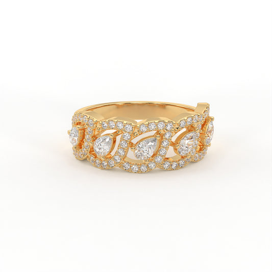 Catena 0.79 ct Pear and Round Moissanite Pavé Link 925 Silver Statement Ring