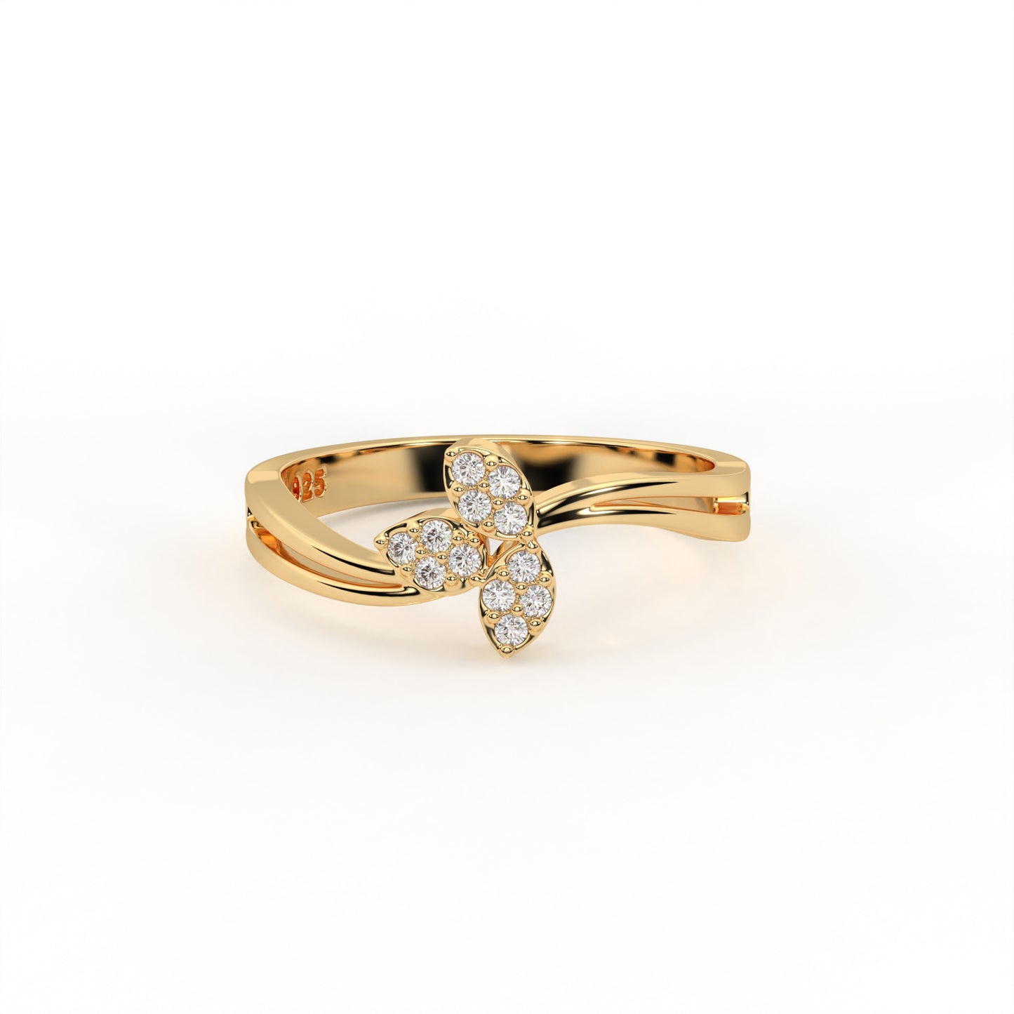 Clover 0.08 ct Round Moissanite Pavé Trefoil 925 Silver Ring