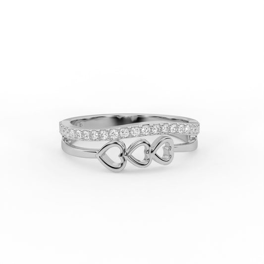 Cherish 0.18 ct Round Moissanite Pavé Triple Heart 925 Silver Ring