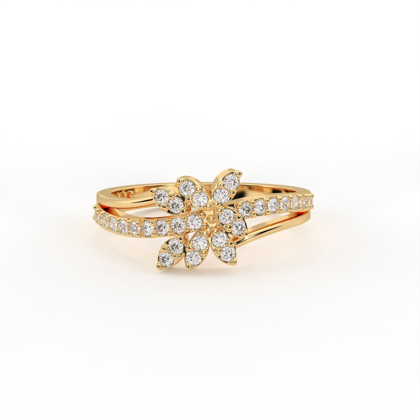 Iris 0.26 ct Round Moissanite Pavé Floral 925 Silver Ring