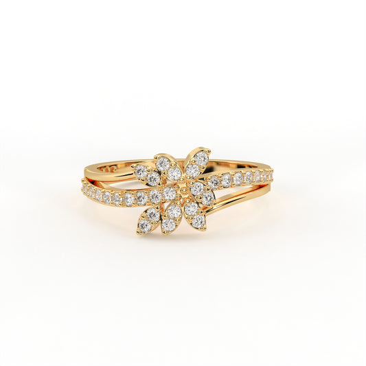 Iris 0.26 ct Round Moissanite Pavé Floral 925 Silver Ring