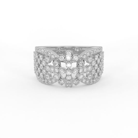 Valentina 0.85 ct Round Moissanite Pavé Dome 925 Silver Statement Ring