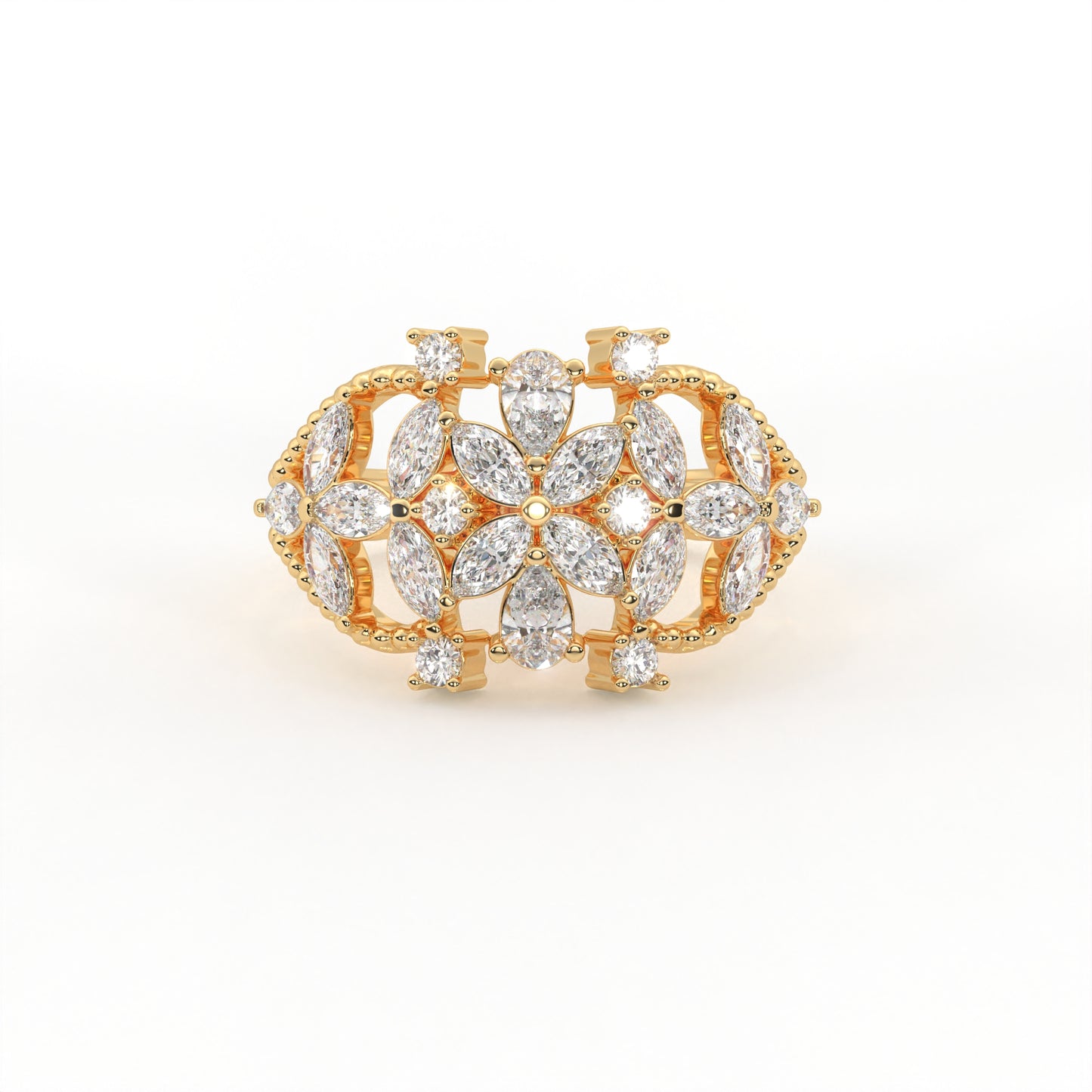 Magnolia 1.15 ct Marquise Pear Moissanite Floral 925 Silver Statement Ring