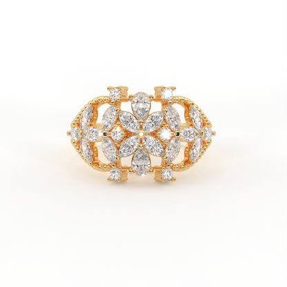 Magnolia 1.15 ct Marquise Pear Moissanite Floral 925 Silver Statement Ring