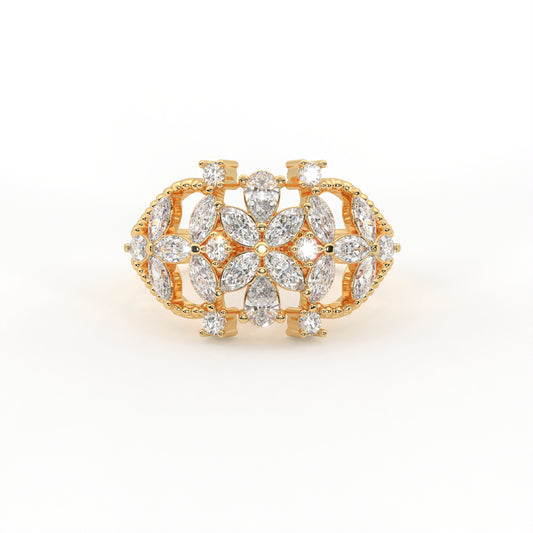 Magnolia 1.15 ct Marquise Pear Moissanite Floral 925 Silver Statement Ring