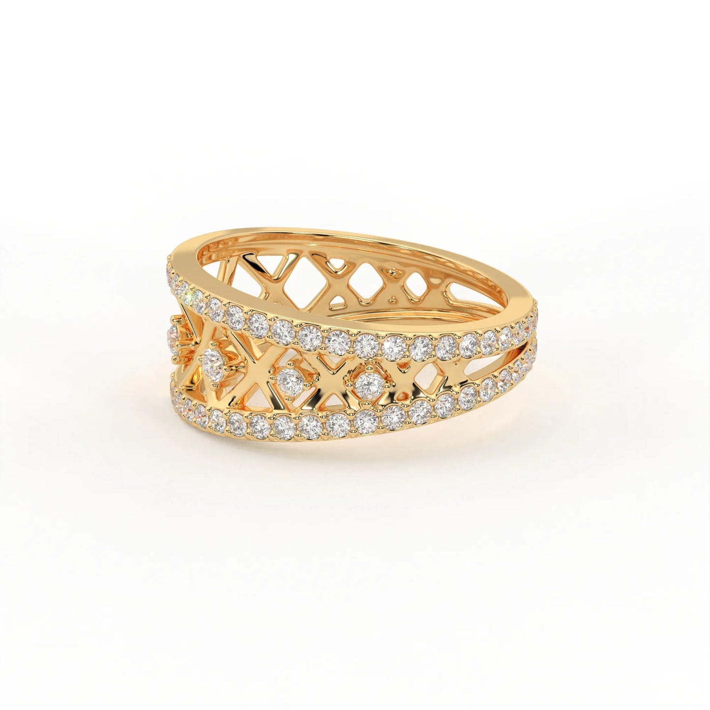 Elara 0.44 ct Round Moissanite Pavé Lattice 925 Silver Statement Ring