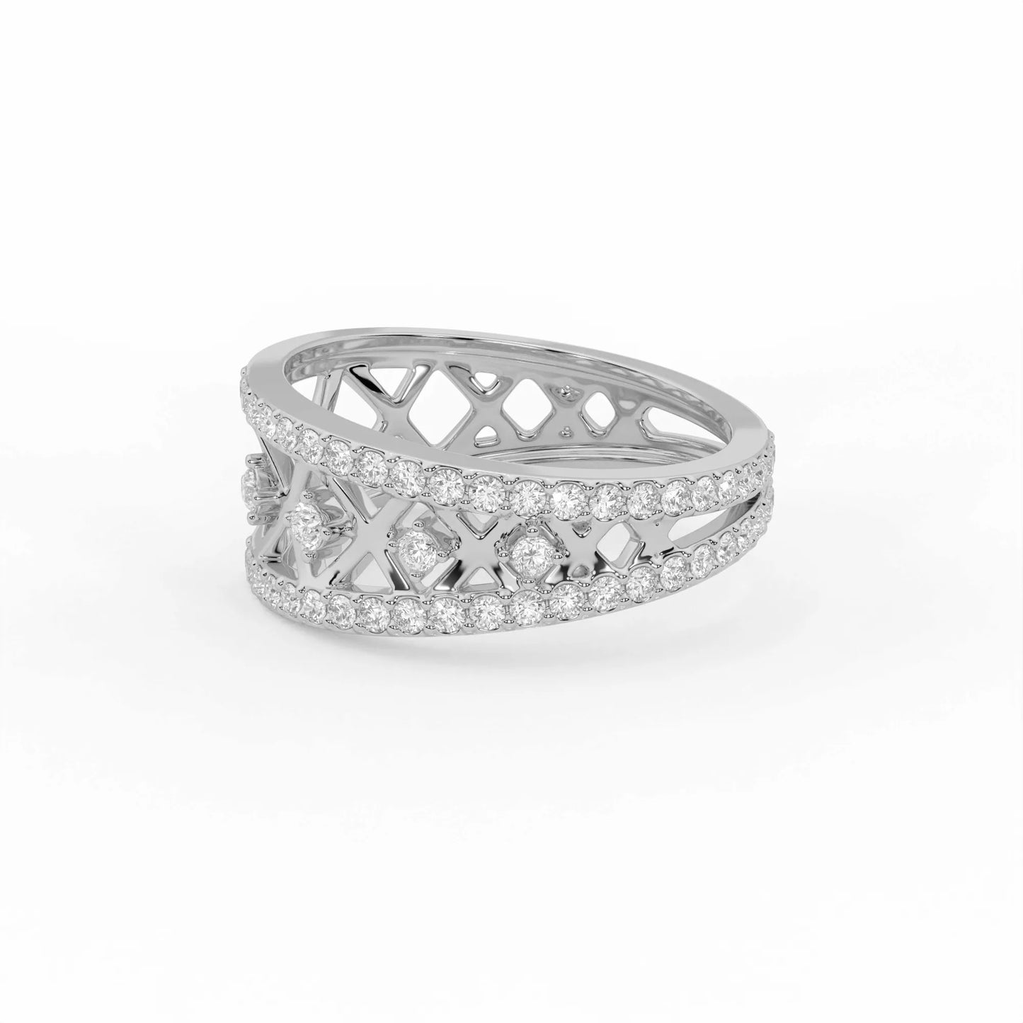 Elara 0.44 ct Round Moissanite Pavé Lattice 925 Silver Statement Ring